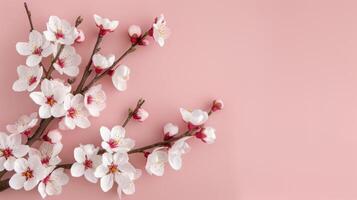 Delicate Cherry Blossom Branch Against Soft Pink Background in Springtime photo