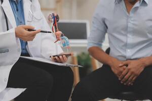 Urologists advise patients about prostate problems. Treatment of cancers of the urinary tract and male reproductive organs The concept of men's health problems Close-up pictures photo