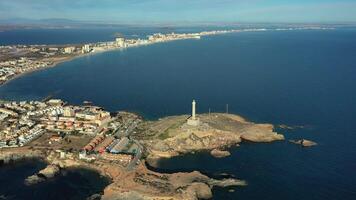 Aerial view of Cabo de Palos lighthouse near Mar Menor Spain video