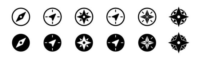 Compass icon set. Navigation compass . Line and glyph wind rose compass vector