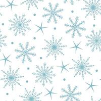 seamless pattern with different snowflakes and stars. New Year and Christmas winter background with snowfall. vector