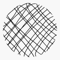 Round element with pencil hatching, doodle pattern on white background. Hand drawn circle, crosshatch, curved checkered, chaotic lines. vector