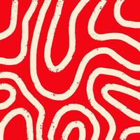 Playful hand drawn pattern, curved beige lines. Chaotic ink textured lines on red background, doodle swirls, wavy strokes, crosshatch, squiggles. Sketch illustration. vector
