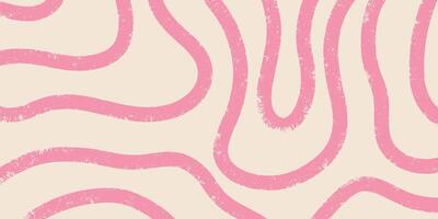 Grunge background with pink doodle curved lines. Hand drawn textured elements, brush strokes, graffiti style banner. vector