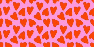 Seamless pattern with hand drawn cute hearts on pink background. Romantic print, doodle textured elements, scribble. vector