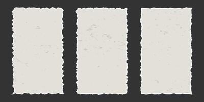 Set of vertical vintage torn rectangular sheets of aged paper with jagged edges. Torn elements with texture. Empty space for text, banner template. vector