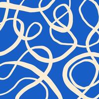 Playful hand drawn pattern, curved beige lines of different thickness. Pencil textured lines on blue background, doodle swirls, wavy strokes, crosshatch. Sketch illustration. vector