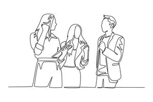Office workers joy at work. Career, business achievement concept. Single line draw design graphic illustration. vector