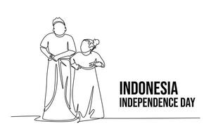 Indonesian Independence Day concept. Single line draw design graphic illustration. vector