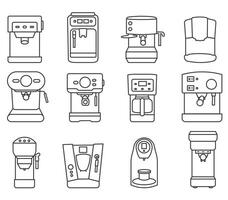 Different types of coffee machines. Coffee machines. Coffee makers are a fine line. vector