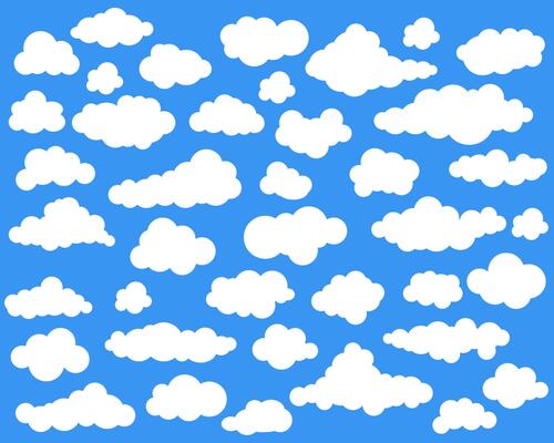 Clouds in the sky. Abstract white cloud set isolated on blue background.