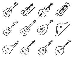 A set of stringed instruments with a thin line title. A set of stringed musical instruments. vector