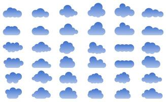 The clouds in the sky are drawn with a gradient. Abstract blue set of clouds isolated on white background. vector