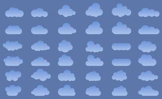 The clouds in the sky are drawn with a gradient. Abstract white set of clouds isolated on a blue background. vector