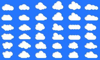 Clouds in the sky with shadow. Abstract white set of clouds isolated on a blue background. vector