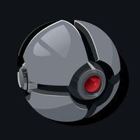 Mechanical Robotic sphere robot with red eye. Illustration of a metal sphere with a red laser vector