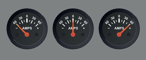 Illustration of a car ammeter with different arrow positions. Black car sensor with red arrow vector