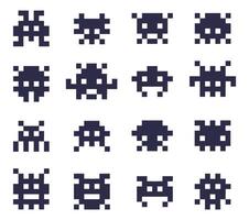 Illustrations of pixel 8 bit aliens. Monsters 8 bit pixel games vector