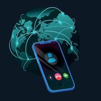 Illustration of phone calls around the world. The globe and the connection between countries vector