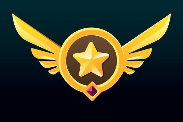 Award badge with a star in a circle and wings on the sides