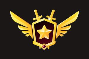 Illustration of a combat military or gaming golden award with star and wings. Illustration of an award with star, wings and ruby vector