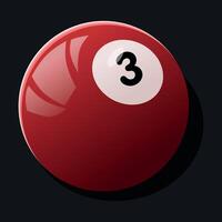 Illustration of a red billiard ball 3 number on a dark background vector