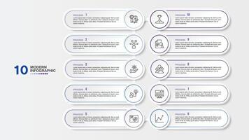Modern infographic with 10 steps and business icons for presentation. vector