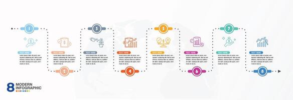Modern infographic 8 process for presentation. vector