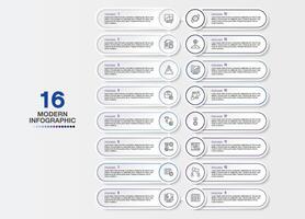Modern infographic with 16 steps and business icons for presentation. vector