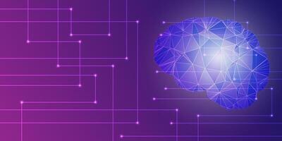 banner with brain ai, circuit and tech data. Abstract background vector