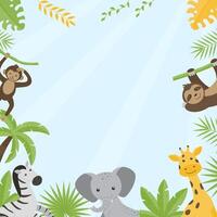 Children's square empty frame with the image of wild jungle animals. vector