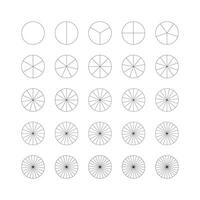 Pie chart template. Segmented pizza charts. Many number of sectors divide the circle on equal parts. Outline black graphics. Segments infographic. Diagram wheel parts. vector