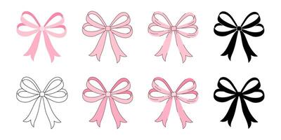 A set bows, each with a different color, are displayed in a row. The bows are all pink and black, with the pink bows being the more prominent color vector