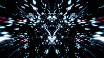 abstract white fractal with subtle red line tunnel going forward fast, with dark background, seamless loop video