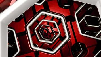 abstract 3d hexagon tunnel red black and white seamless loop background video