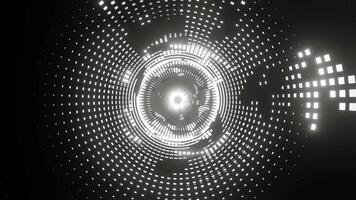 abstract audio visualization white glowing noise fractal seamless loop vintage style round tunnel video