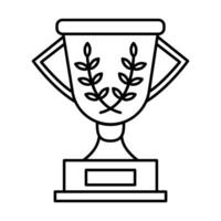Simple line art a trophy cup with laurel wreath decorations. A black and white design of a victory, achievement, and excellence icon. For use in sports related graphics and icons. vector