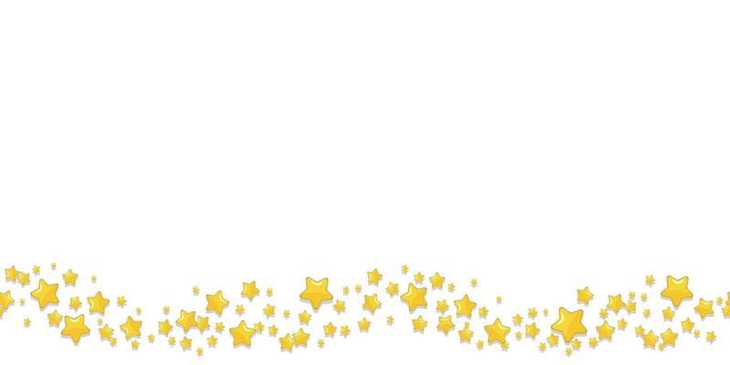 Seamless yellow border with stars on transparent background. Frame with small and large stars and shadow creating a decorative pattern on a white background