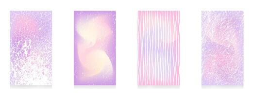 Four vertical gradient background story featuring a trendy pastel color palette with abstract grunge, lines and cracked textures vector