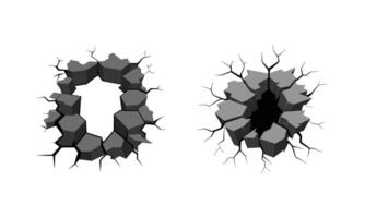 Cracks Damage Smash Wall Texture Icon set, Ground Concrete break with fissure split lines of fractures. Cracks pattern effect on background 2 vector