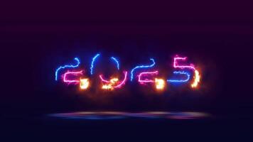 2025 Happy New Year Realistic Energy Line and Fire Animation on Dark Background. Abstract Shiny Light Celebration Motion Graphics Design. video