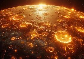 Mercury's cratered surface. A close-up of Mercury with craters on its surface photo