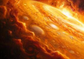 Jupiter's Great Red Spot. The intensity of the Great Red Spot, with the planet's streaky clouds providing a striking contrast in color photo