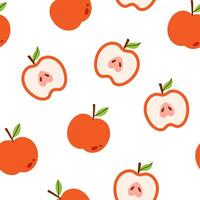 seamless pattern with cute red apples. Summer or autumn fruit on a white background. Wrapping or fabric design. Baby, kids, childish print with apples. vector