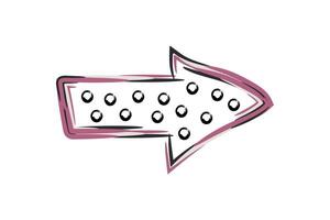 Black and pink abstract single arrow. Isolated on white background. Hand drawn shape. Doodle illustration vector