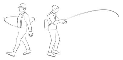 Fishing, loading, professions silhouettes sketch vector