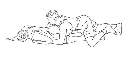 Sketch of wrestlers in a prone position, Greco-Roman wrestling, duel, sketch outline vector