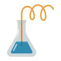 Laboratory test tube, flask with a straw. Transparent glassware with chemical reagents. Experiment equipment for chemistry lessons. illustration isolated on white, flat design vector