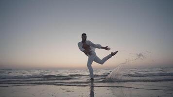 A Dancer Enthusiastically Enjoying the Beautiful Sunset at the Beach video