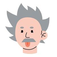 Einstein, cute funny portrait of scientist, physics lessons concept. illustration isolated on white background, hand drawn, flat design vector